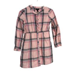 Gap Kids Girls Pink Plaid Long Sleeve Button Front Shirt Dress with Pockets L 10